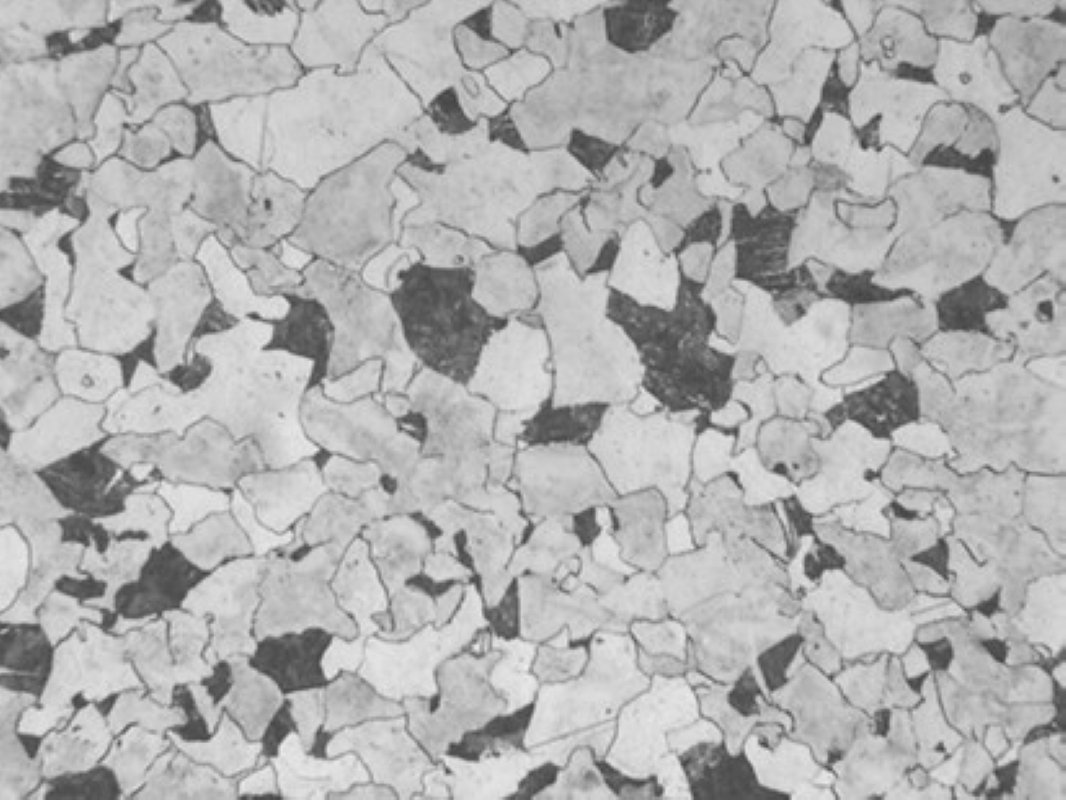 Structural Steel Analysis: Ferrite and Pearlite Microstructure Photomicrograph of a carbon-manganese structural steel microstructure in the as-supplied condition.